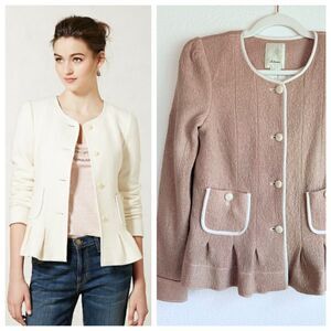 Anthropologie Custom Dyed Elevenses Francie Wool Blend Peplum Jacket in Tan